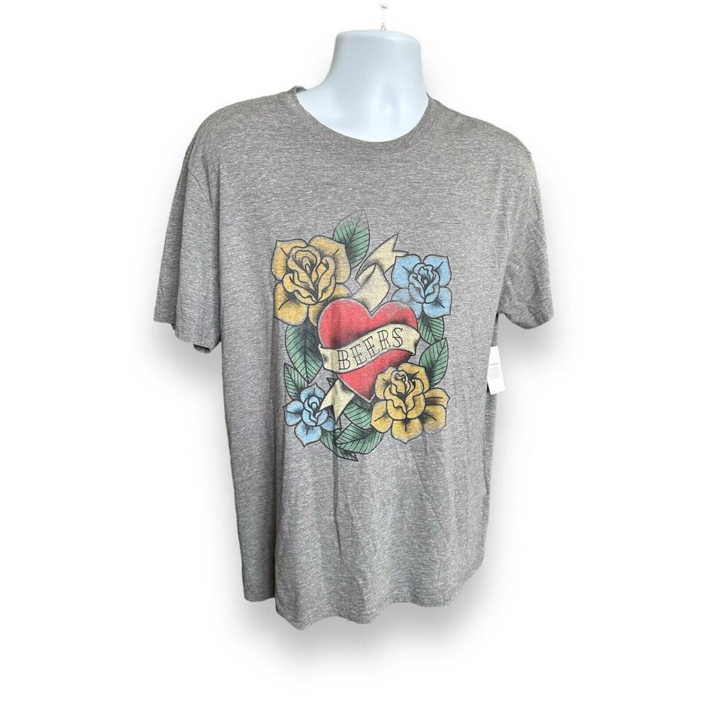 Lucky Brand Men's Beer Rose Tattoo Short Sleeve Graphic T-shirt Unisex XXL
